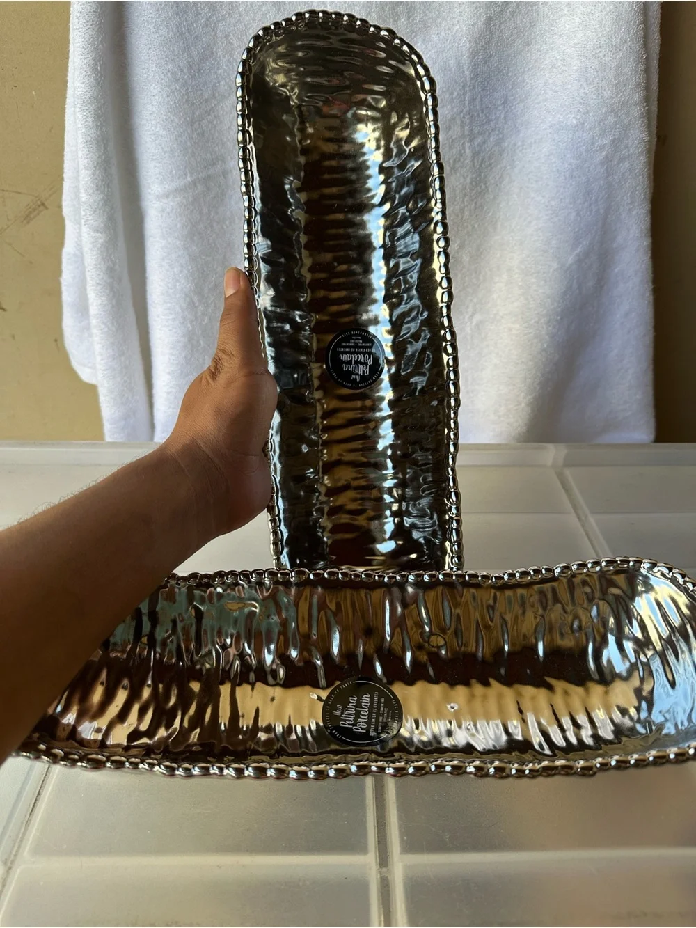 Hammered Metal Decorative Tray Set - Silver